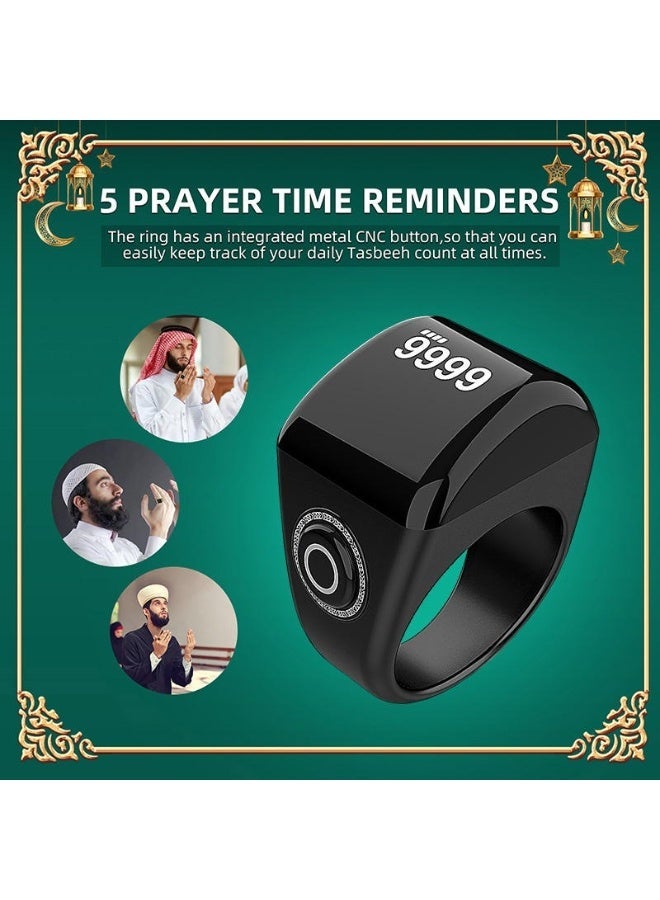 Equantu Smart Zikr Ring Digital Tasbih Counter With OLED Display Vibration Reminder Bluetooth App Control and Rechargeable Battery Silver/Black - Image 4
