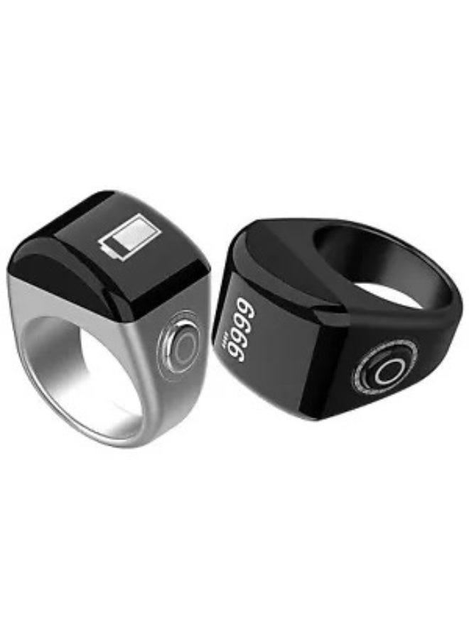 Equantu Smart Zikr Ring Digital Tasbih Counter With OLED Display Vibration Reminder Bluetooth App Control and Rechargeable Battery Silver/Black - Image 5