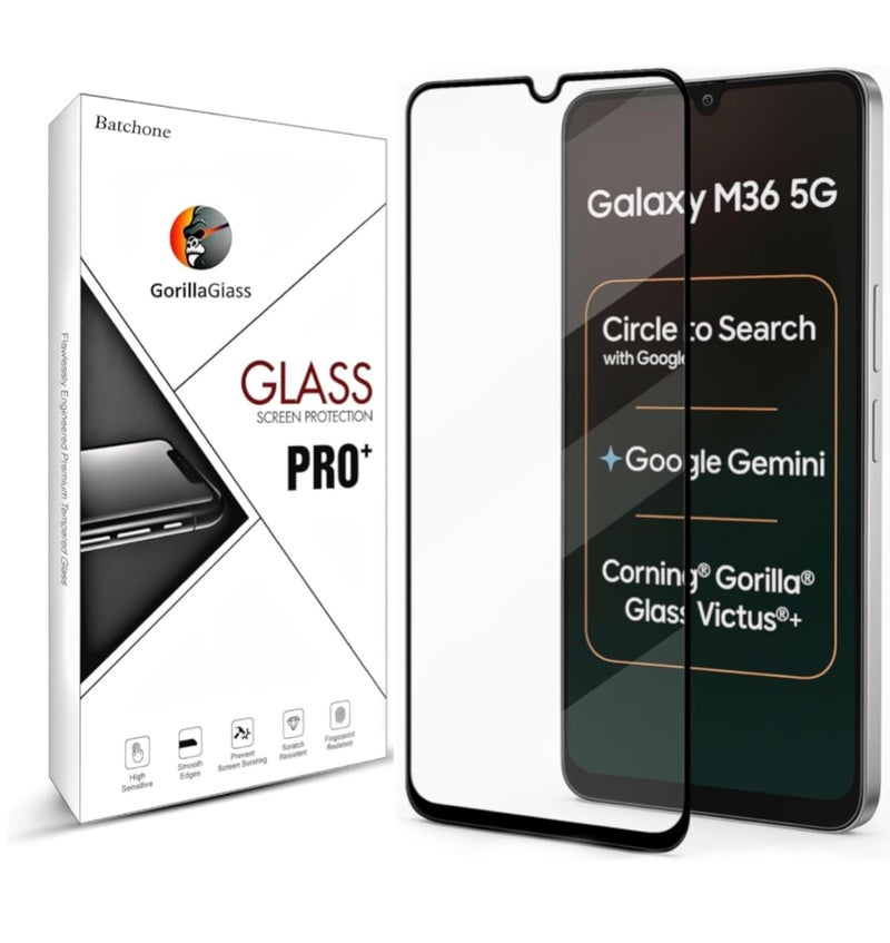 BATCHONE Premium Tempered Glass Screen Protector Compatible for Samsung Galaxy M36 5G/M36 (Black) with Edge to Edge Coverage and Easy Installation kit, Pack of 1 - Image 1