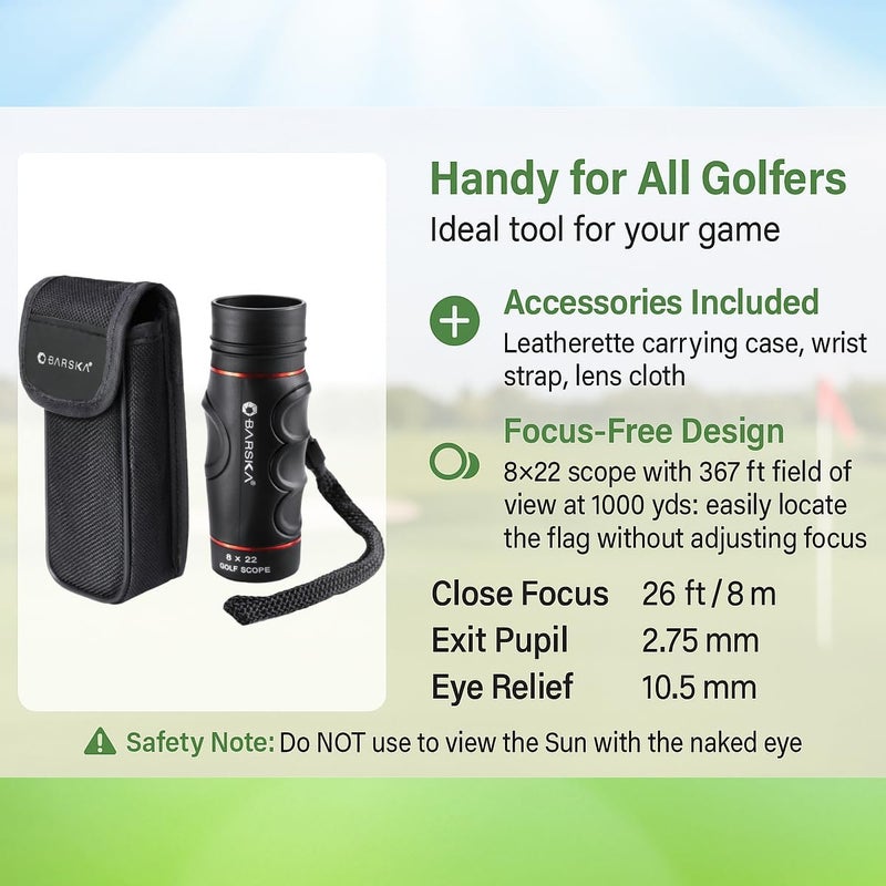 BARSKA Blueline 8x22 Waterproof Golf Scope Monocular with Built-in Internal Distance Reticle - Image 5