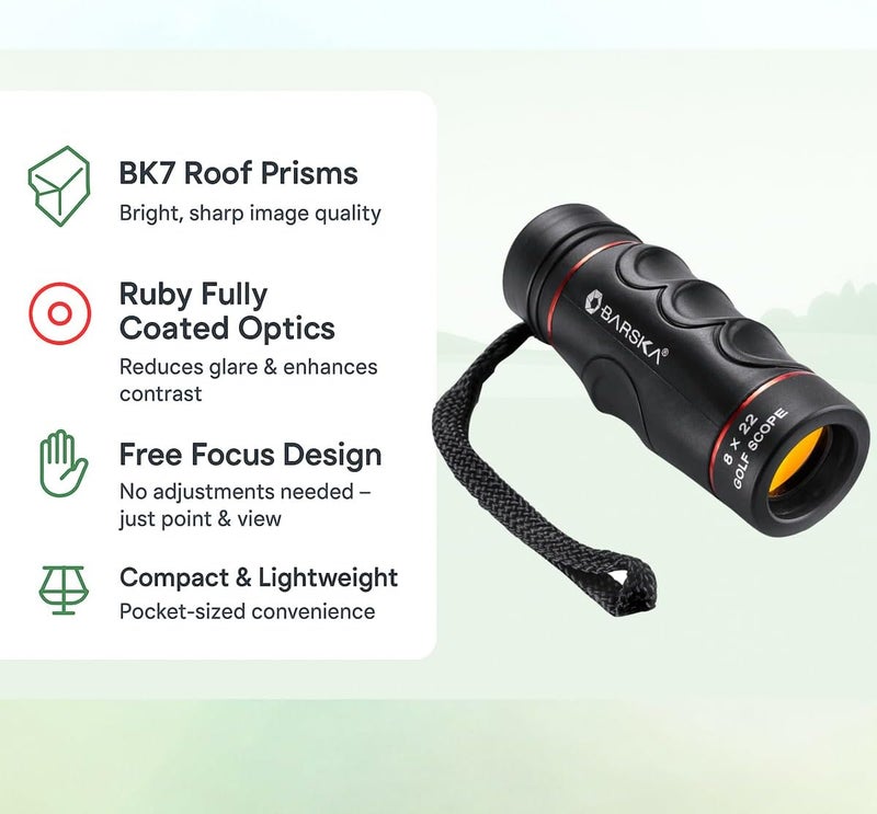 BARSKA Blueline 8x22 Waterproof Golf Scope Monocular with Built-in Internal Distance Reticle - Image 3