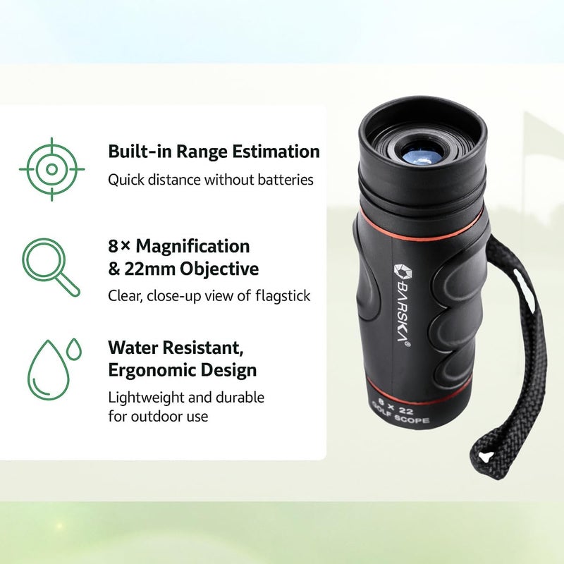BARSKA Blueline 8x22 Waterproof Golf Scope Monocular with Built-in Internal Distance Reticle - Image 2