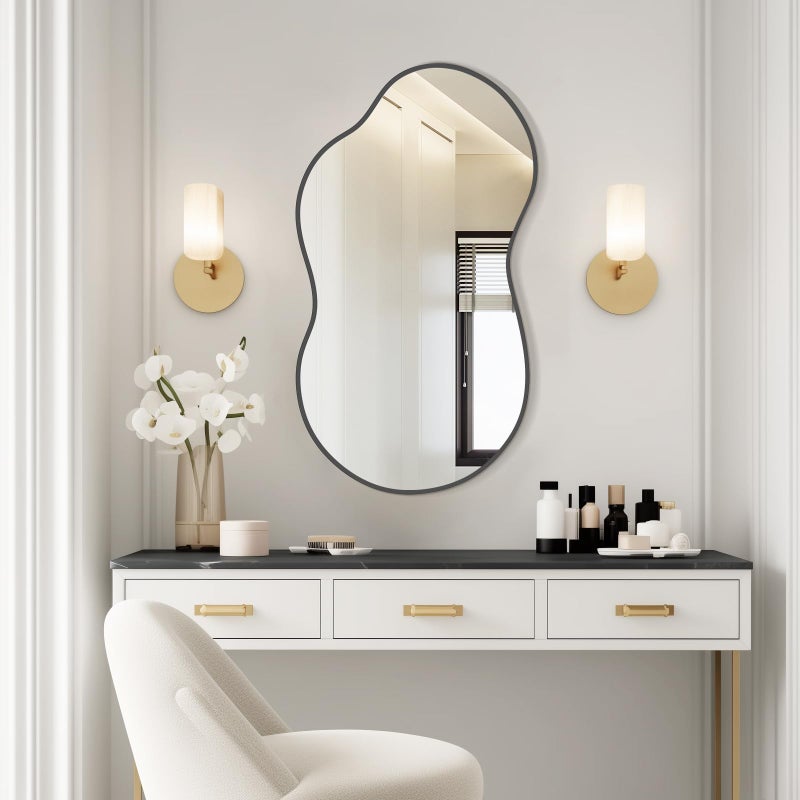WallBeyond Irregular Wall Mirror â€“ Asymmetrical Mirror with Aluminum Alloy Frame, Decorative Wall Mirror for Living Room, Bedroom, Bathroom, and Entryway 36" H x 20" W (Black) - Image 2