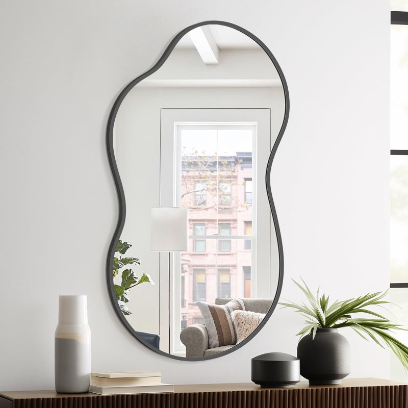 WallBeyond Irregular Wall Mirror â€“ Asymmetrical Mirror with Aluminum Alloy Frame, Decorative Wall Mirror for Living Room, Bedroom, Bathroom, and Entryway 36" H x 20" W (Black) - Image 4