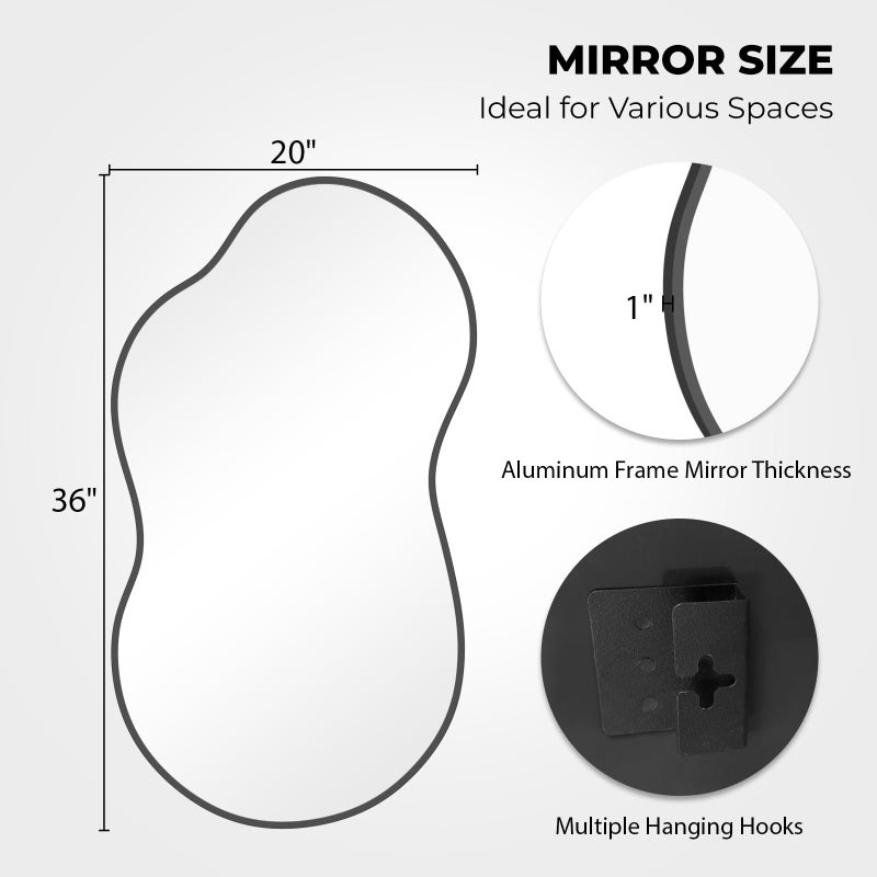 WallBeyond Irregular Wall Mirror â€“ Asymmetrical Mirror with Aluminum Alloy Frame, Decorative Wall Mirror for Living Room, Bedroom, Bathroom, and Entryway 36" H x 20" W (Black) - Image 5
