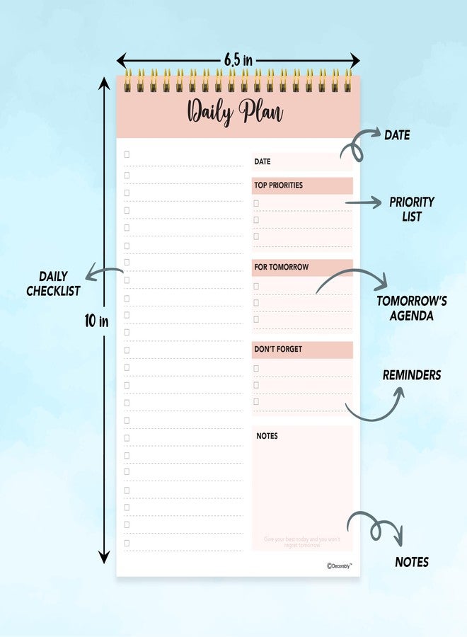 Decorably 52 Sheets Nude Pink Undated Daily To Do List Notepad, 6.5x10in Spring-Bound Easy Tear-Off Design, with Priorities, Checklist, Agenda, Reminders, Notes - Home, School, Office - Image 3