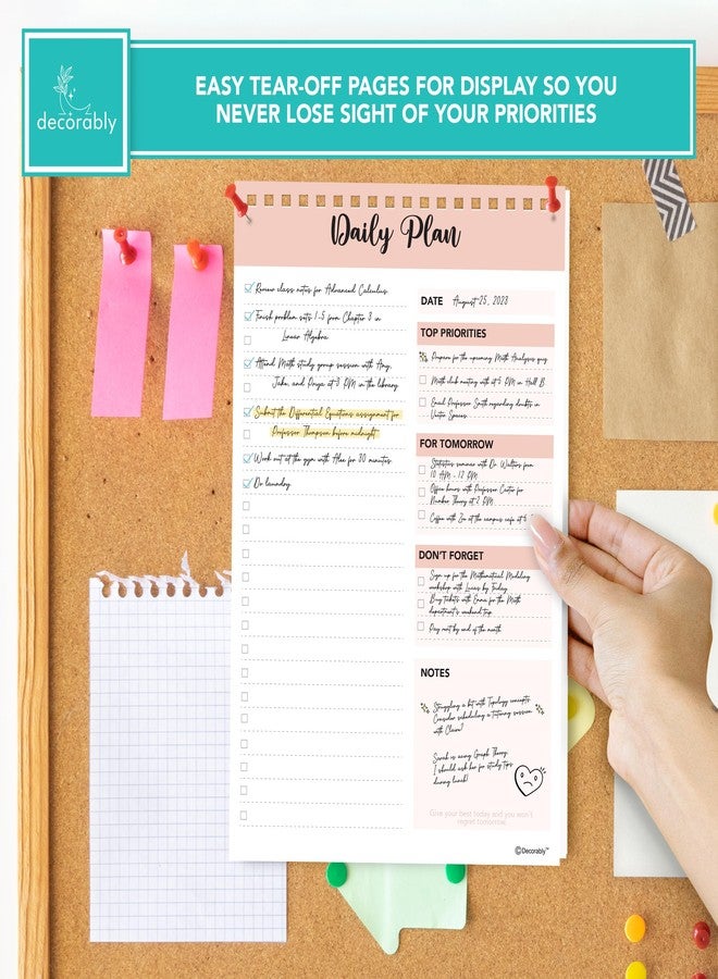 Decorably 52 Sheets Nude Pink Undated Daily To Do List Notepad, 6.5x10in Spring-Bound Easy Tear-Off Design, with Priorities, Checklist, Agenda, Reminders, Notes - Home, School, Office - Image 5