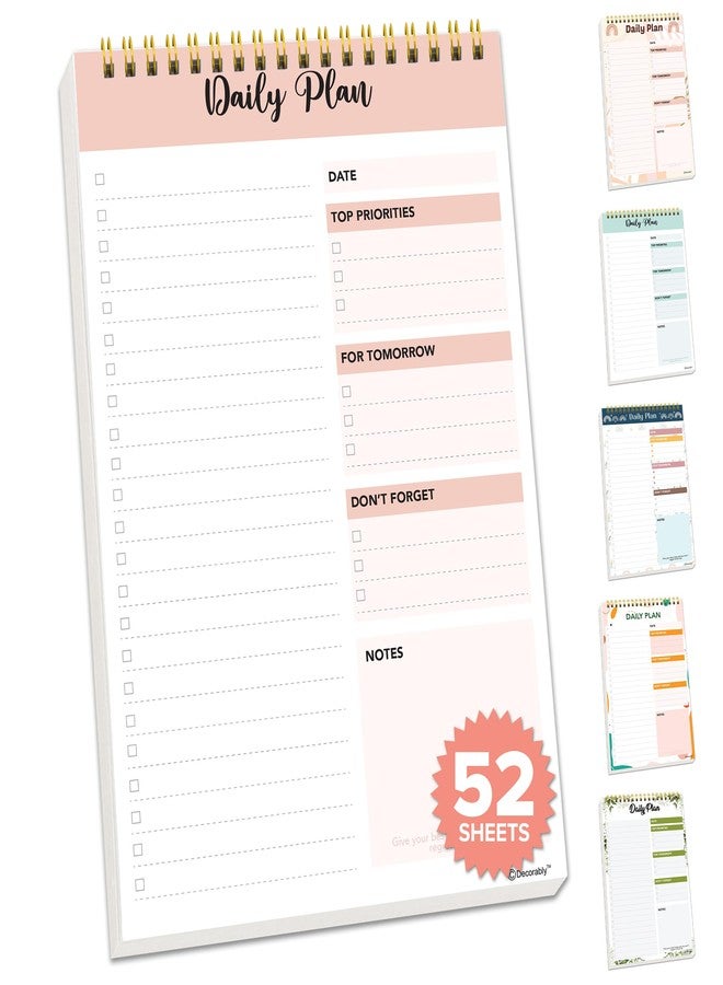 Decorably 52 Sheets Nude Pink Undated Daily To Do List Notepad, 6.5x10in Spring-Bound Easy Tear-Off Design, with Priorities, Checklist, Agenda, Reminders, Notes - Home, School, Office - Image 1