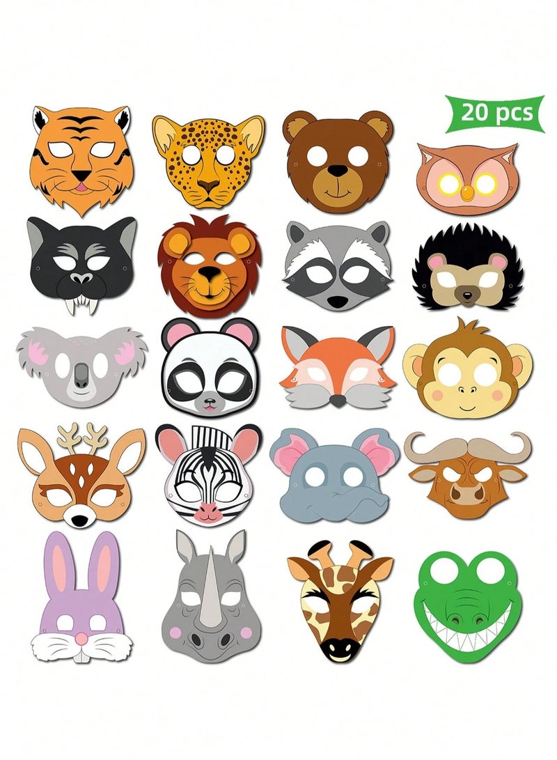 Birthday Decoration Animal Masks – Set of 20 Jungle Animal Designs A set of 20 animal masks featuring various jungle animal shapes in different sizes. Each mask is equipped with an elastic strap that easily fits all head sizes. Perfect for birthday parties, themed celebrations, and school activities. - Image 1