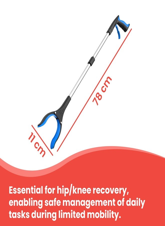 أداة التقاط قابلة للتمديد من أبلي بطول 28 بوصة، مزودة بفك دوار 360 درجة، وتصميم قابل للطي، وطرف مغناطيسي، وخفيفة الوزن، مناسبة لكبار السن، باللونين الأسود والأزرق. - Image 4