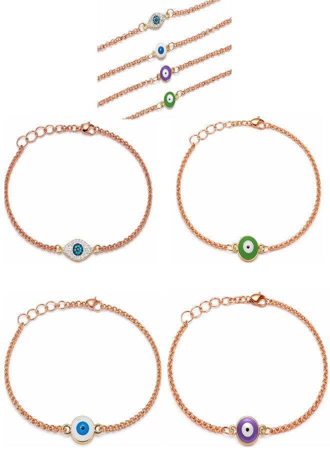 ST logo 4 pcs Evil Eye Bracelet for Women Evil Eye Protection Link Chain Bracelet Rose GoldChain Link Charm for Protection Jewelry Gifts - Image 1