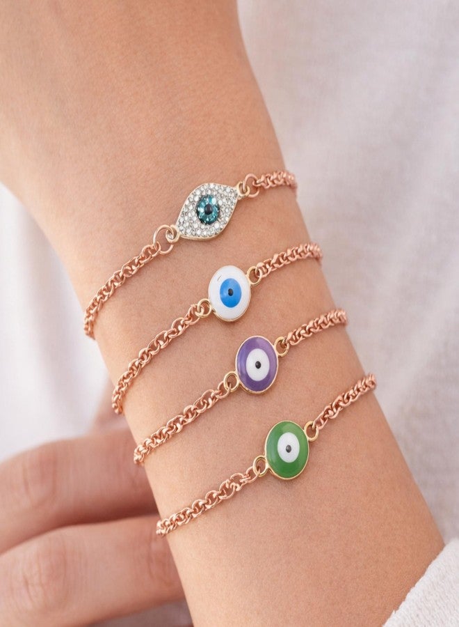 ST logo 4 pcs Evil Eye Bracelet for Women Evil Eye Protection Link Chain Bracelet Rose GoldChain Link Charm for Protection Jewelry Gifts - Image 4