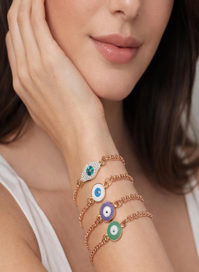 ST logo 4 pcs Evil Eye Bracelet for Women Evil Eye Protection Link Chain Bracelet Rose GoldChain Link Charm for Protection Jewelry Gifts - Image 3