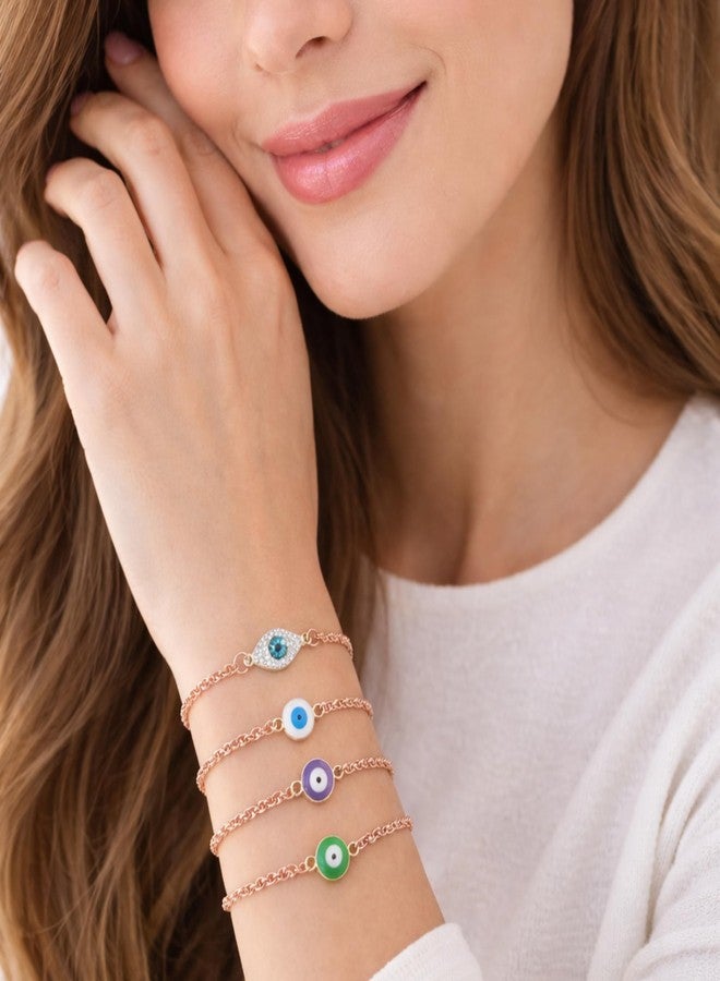 ST logo 4 pcs Evil Eye Bracelet for Women Evil Eye Protection Link Chain Bracelet Rose GoldChain Link Charm for Protection Jewelry Gifts - Image 2