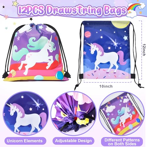 Winrayk 12 Sets Unicorn Party Favors Birthday Supplies for Girls Drawstring Bag Glow Tattoo Sticker Silicone Bracelet Keychain Goodie Bag Stuffer Filler Kids Rainbow Unicorn Party Supplies Decor - Image 5