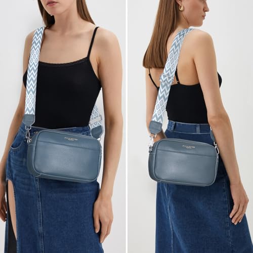 YFGBCX Crossbody Bag for Women Genuine Leather Wide Strap Shoulder Bag Purse Trendy Design Camera Crossbody Purse Top Zip - Image 2