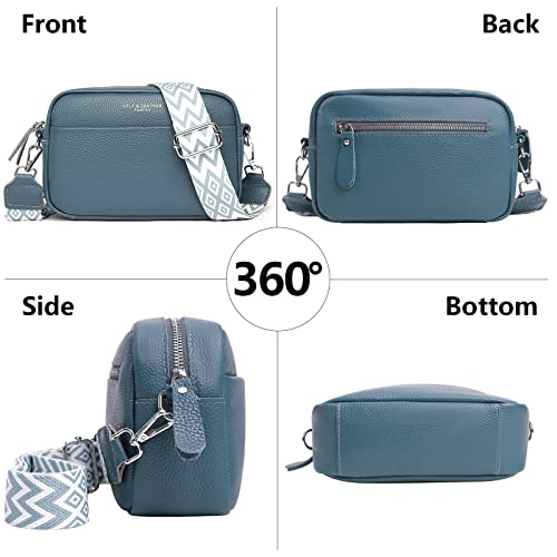 YFGBCX Crossbody Bag for Women Genuine Leather Wide Strap Shoulder Bag Purse Trendy Design Camera Crossbody Purse Top Zip - Image 3