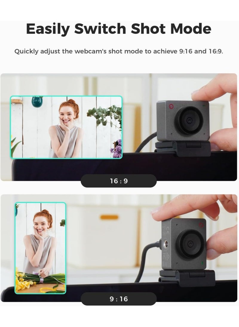 OBSBOT Meet SE 1080P@100 FPS Webcam for PC with 1/2.8 Inch Sensor, AI Image Adjustment & Auto Focus, Beauty Mode, Lightweight, Gesture Control, Staggered HDR, Webcam for Streaming, Meetings (Space Grey) - Image 2