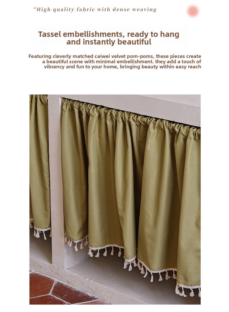 140x70cm Gingham Kitchen Valance Curtain No Drill Rod Included, Linen Look Tassel Window Door Cabinet Cover for Kitchen Pantry & Room Divider Decor - Image 2