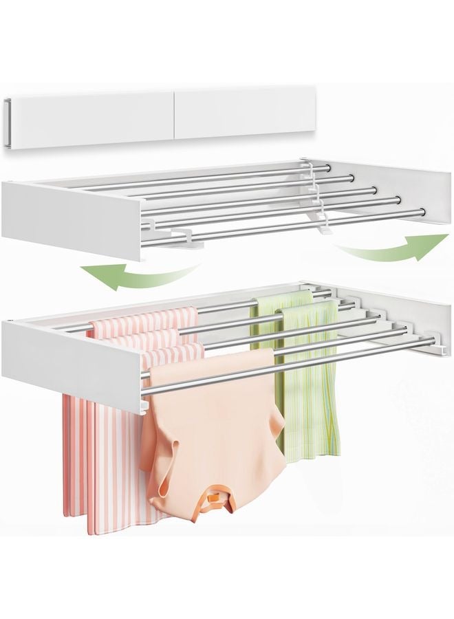 HOMESTAR Wall Mounted Clothes Drying Rack 32", Foldable Wall Mount Laundry Rack Folding Indoor, Drying Rack Clothing Collapsible, Hidden Space Saver with Wall Template, 5 Rods, White - Image 1