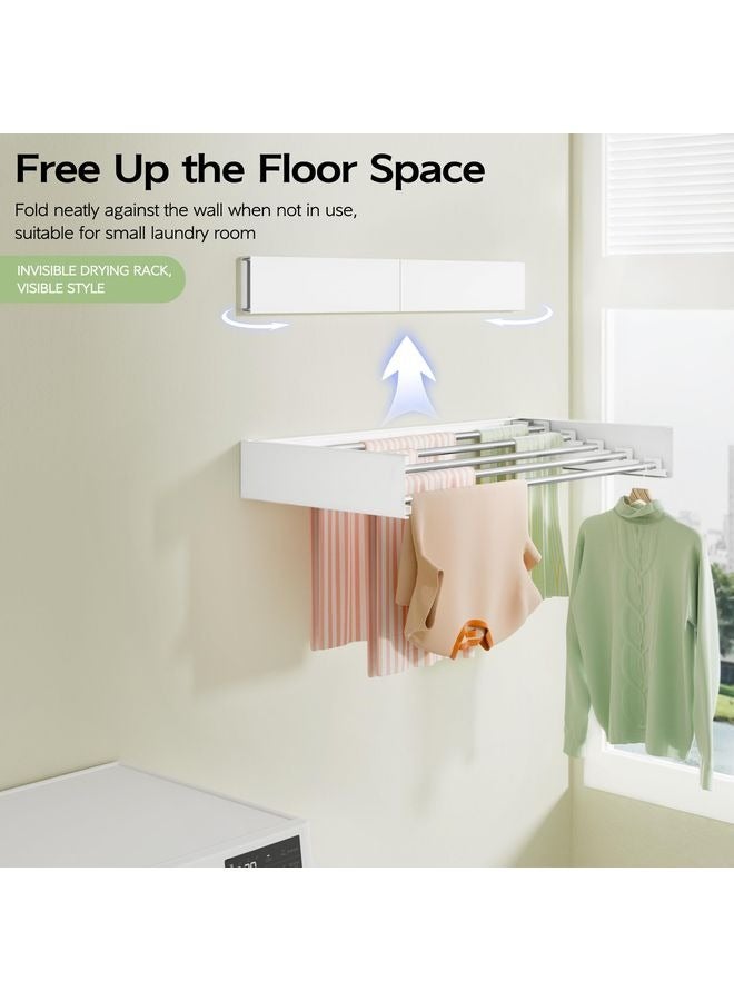 HOMESTAR Wall Mounted Clothes Drying Rack 32", Foldable Wall Mount Laundry Rack Folding Indoor, Drying Rack Clothing Collapsible, Hidden Space Saver with Wall Template, 5 Rods, White - Image 2