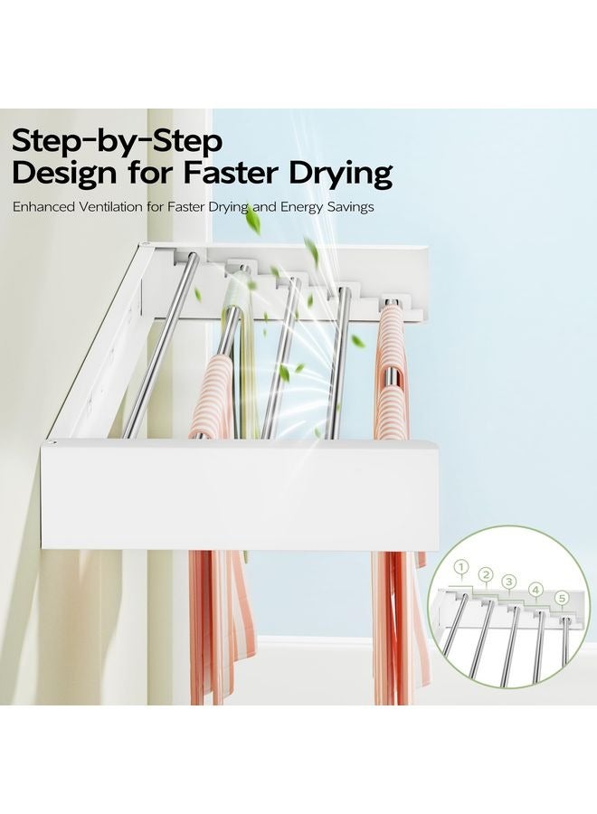 HOMESTAR Wall Mounted Clothes Drying Rack 32", Foldable Wall Mount Laundry Rack Folding Indoor, Drying Rack Clothing Collapsible, Hidden Space Saver with Wall Template, 5 Rods, White - Image 5