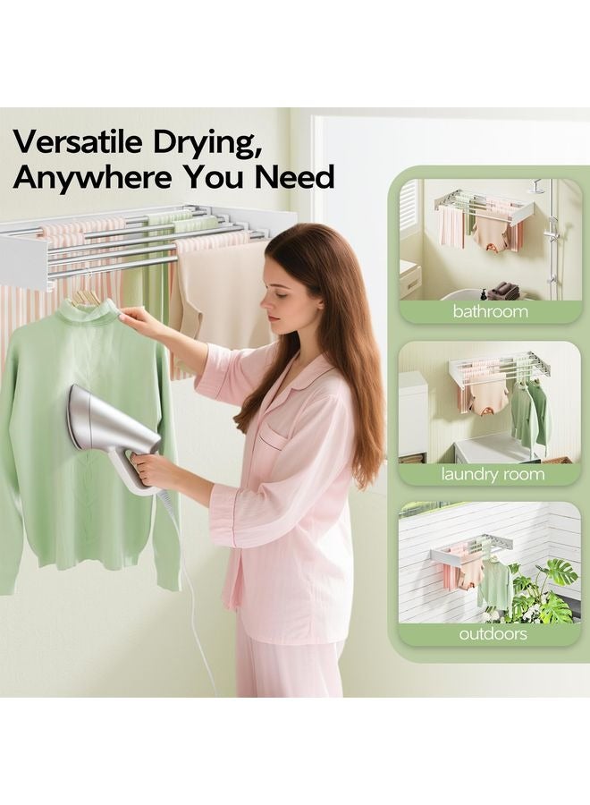 HOMESTAR Wall Mounted Clothes Drying Rack 32", Foldable Wall Mount Laundry Rack Folding Indoor, Drying Rack Clothing Collapsible, Hidden Space Saver with Wall Template, 5 Rods, White - Image 4