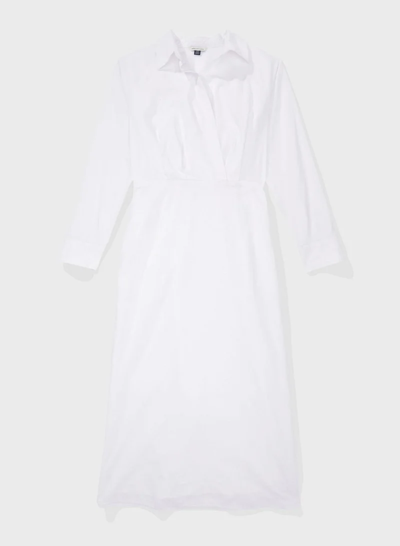 American Eagle White Shirred Maxi Dress