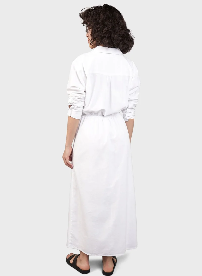 American Eagle White Shirred Maxi Dress