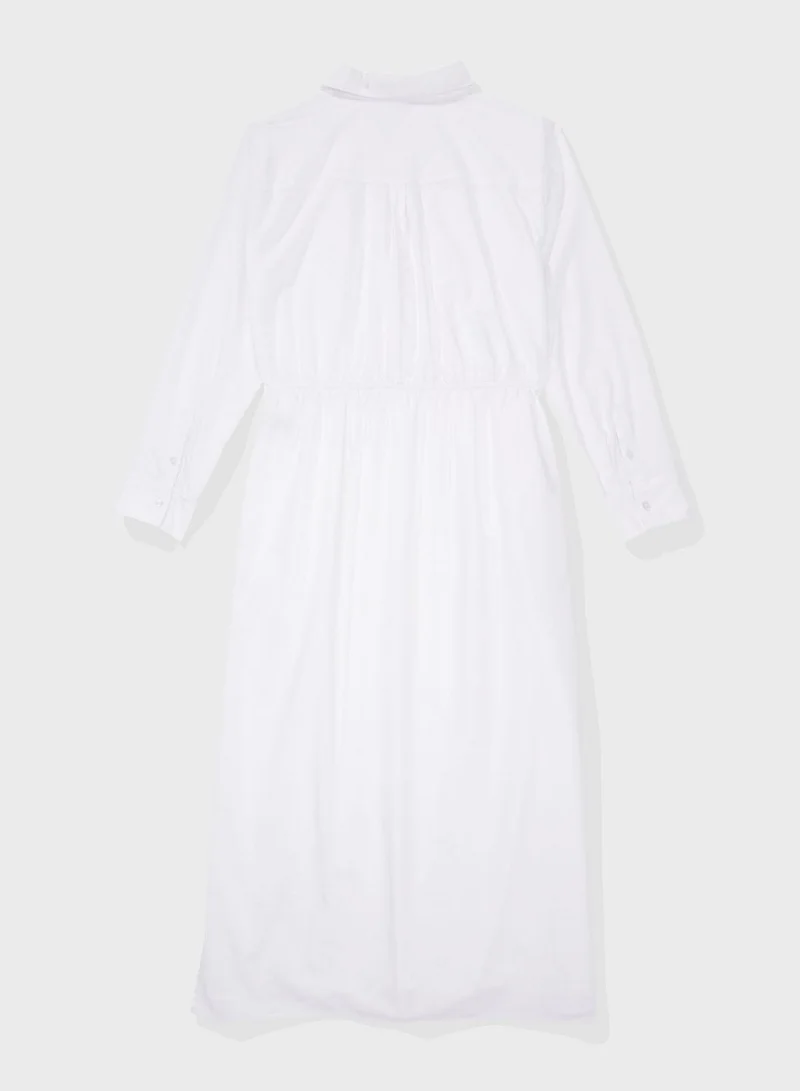 American Eagle White Shirred Maxi Dress