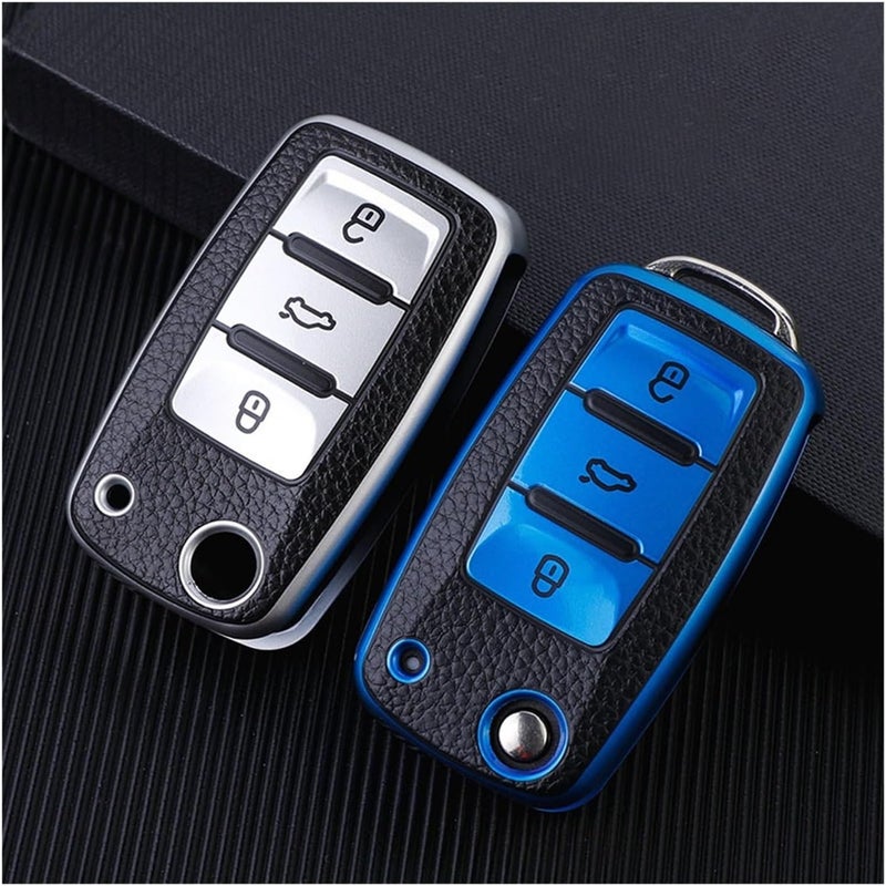 Car Key Case Cover for fit for MK4 Bora Jetta Polo Touran Seat Lavida Octavia - and Stylish(Silver) - Image 3
