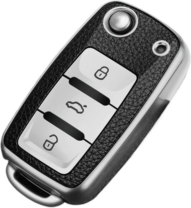 Car Key Case Cover for fit for MK4 Bora Jetta Polo Touran Seat Lavida Octavia - and Stylish(Silver) - Image 1