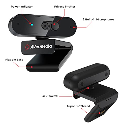 AVerMedia PW310P Webcam - Full 1080p 30fps HD Camera with Autofocus and Dual Stereo Microphones, Work from Home, Remote Learning. - Image 3