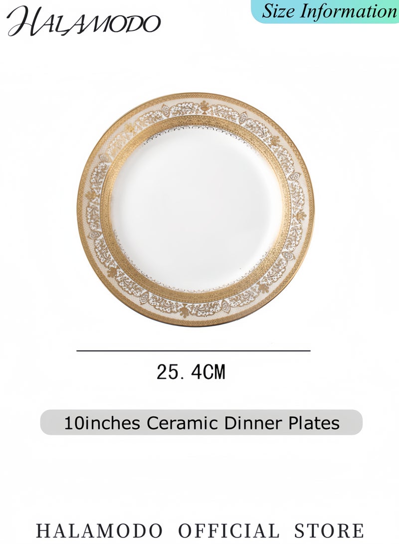 هالامودو طقم أطباق عشاء سيراميك مسطح مكون من قطعتين، أدوات عشاء ريفية عصرية، أطباق تقديم من البورسلين، آمنة للاستخدام في الميكروويف والفرن وغسالة الأطباق، مقاس 10 بوصات - Image 2