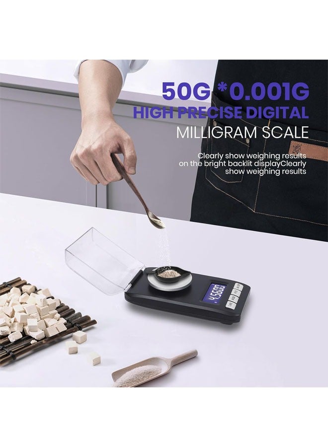 هاي هونور ميزان ميكرو الجيب بسعة 50 جرام / دقة 0.001 جرام، ميزان دقيق متعدد الوظائف للمساحيق والأدوية والمجوهرات والأحجار الكريمة والمختبرات، مع شاشة عرض LCD وملعقة للمساحيق - Image 4