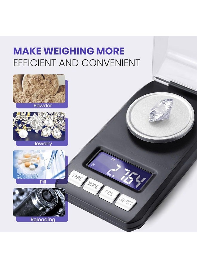 هاي هونور ميزان ميكرو الجيب بسعة 50 جرام / دقة 0.001 جرام، ميزان دقيق متعدد الوظائف للمساحيق والأدوية والمجوهرات والأحجار الكريمة والمختبرات، مع شاشة عرض LCD وملعقة للمساحيق - Image 2
