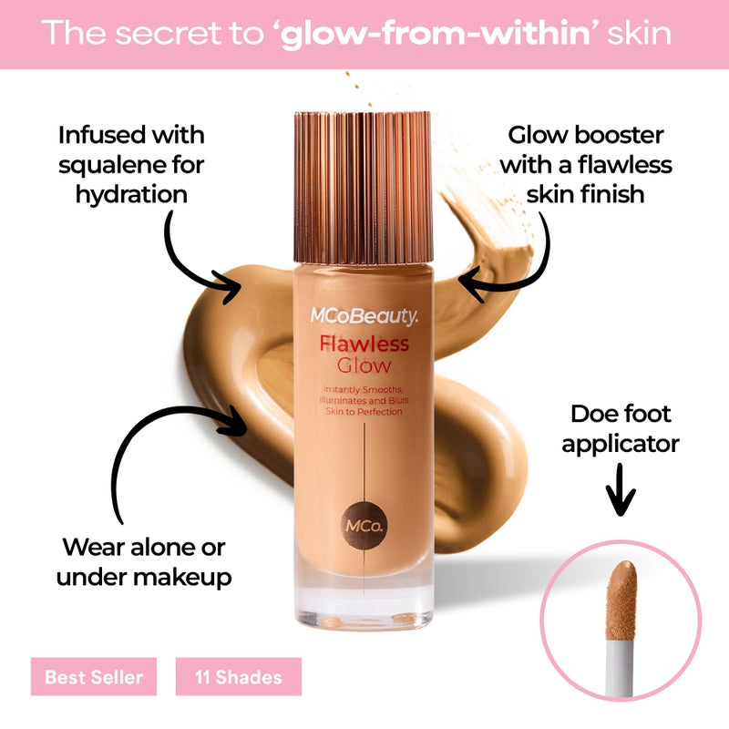 MCoBeauty Flawless Glow Luminous Skin Filter 4.5 Medium - 4-in-1 Liquid Foundation Primer Highlighter Makeup - Dewy Radiant Skin Tint with Squalane for Face - Buildable Glow Complexion Booster - 1 Fl - Image 3