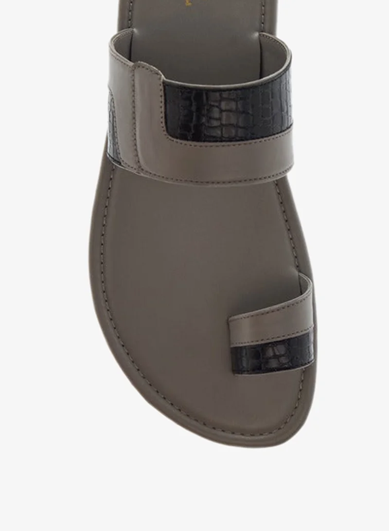 LBL by Shoexpress GREY Boys Textured Slip-On Arabic Sandals with Toe Loop Detail Ramadan Collection for Men | Best Price UAE