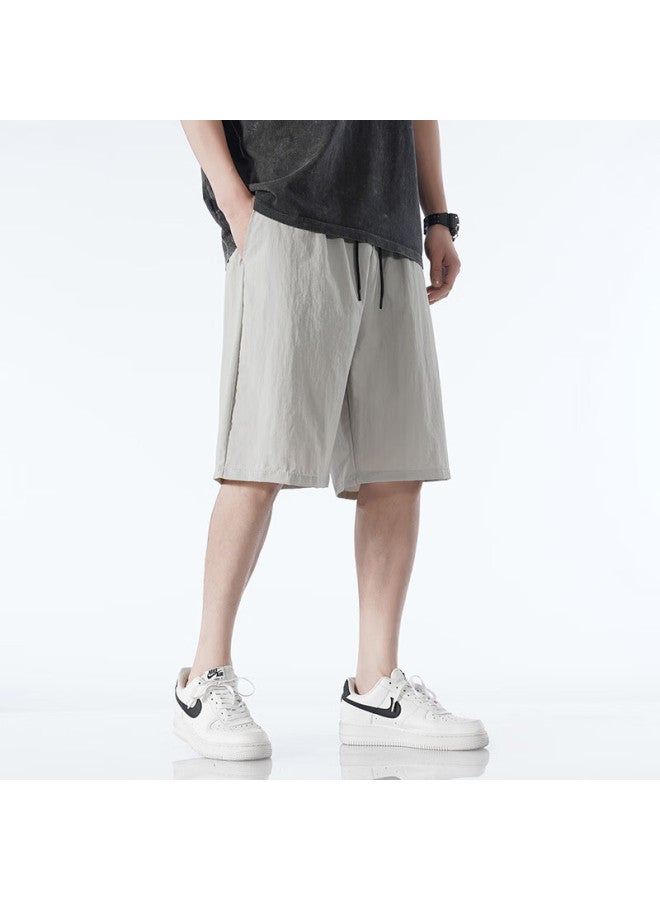 Homlean Men's American Style Shorts Summer Ice Silk Thin Breathable Basketball Shorts Oversized Casual Pants Cg03 Gray 2XL - Image 4