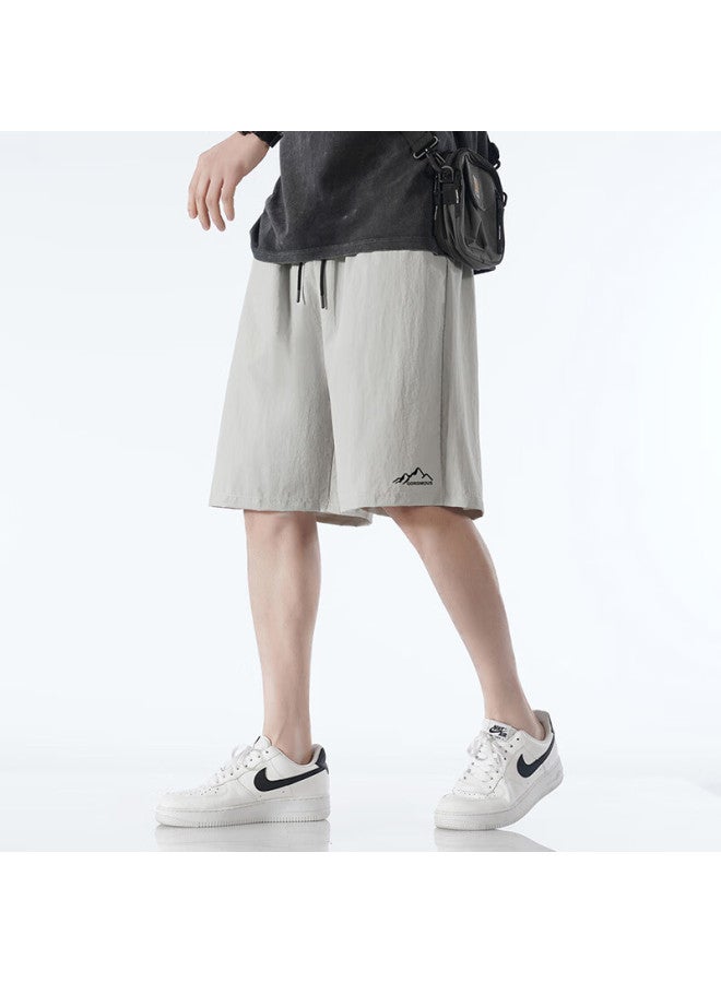 Homlean Men's American Style Shorts Summer Ice Silk Thin Breathable Basketball Shorts Oversized Casual Pants Cg03 Gray 2XL - Image 3
