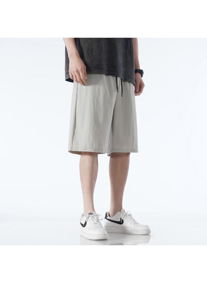 Homlean Men's American Style Shorts Summer Ice Silk Thin Breathable Basketball Shorts Oversized Casual Pants Cg03 Gray 2XL - Image 1