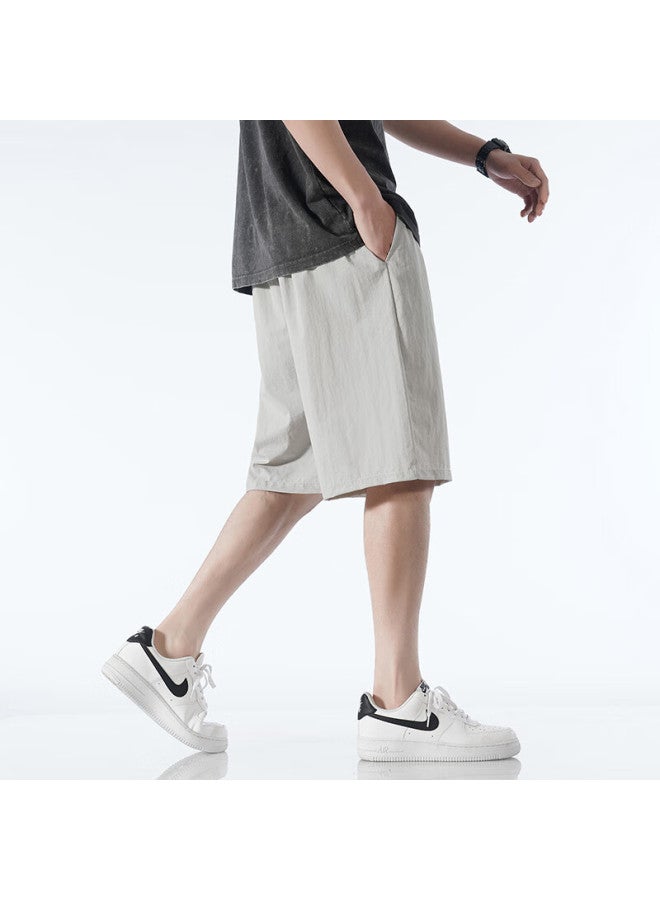 Homlean Men's American Style Shorts Summer Ice Silk Thin Breathable Basketball Shorts Oversized Casual Pants Cg03 Gray 2XL - Image 5