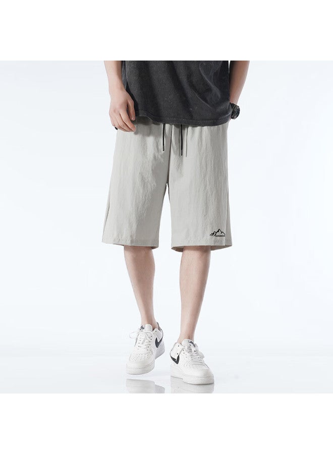Homlean Men's American Style Shorts Summer Ice Silk Thin Breathable Basketball Shorts Oversized Casual Pants Cg03 Gray 2XL - Image 2