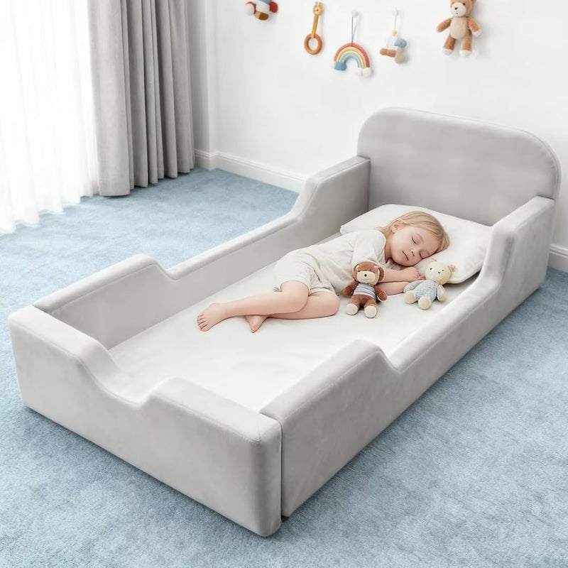 Soft Foam Toddler Bed with Safe Side Guardrails - Cozy Kids Floor Bed (Camel, without mattress) - Image 3