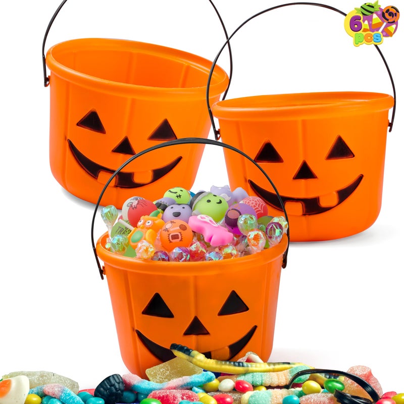 JOYIN 6PCS Halloween Trick or Treat Pumpkin Bucket Jack O Lantern Candy Basket and Buckets for Trick or Treating Orange Halloween Pails with Handle for Kids Party Favors Supplies Props