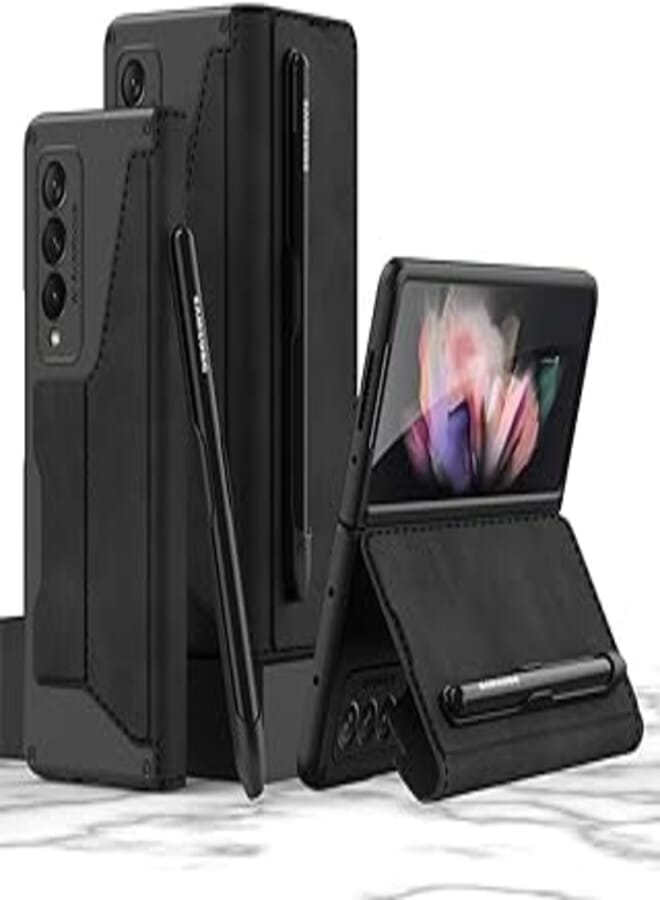Next store Compatible with Samsung Galaxy Z Fold3 5G Case with S Pen Slot, Military Grade Full Coverage Anti-Scratch Durable Slim PU Leather Case Compatible with Galaxy Z Fold3 5G 2021 Black
