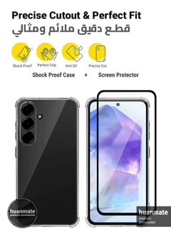 huanmate 2 in 1 Samsung Galaxy A55 Protection Pack - Ultra Clear Shockproof Case & Edge-to-Edge Screen Protector, 360 Degree Protection, Back Cover & Screen Protector for Samsung Galaxy A55  - Image 2