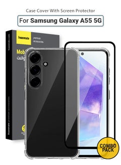 huanmate 2 in 1 Samsung Galaxy A55 Protection Pack - Ultra Clear Shockproof Case & Edge-to-Edge Screen Protector, 360 Degree Protection, Back Cover & Screen Protector for Samsung Galaxy A55  - Image 1