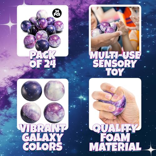 Bedwina Galaxy Stress Balls for Kids - Pack of 24 Bulk - Squeeze Anxiety Fidget Sensory Balls for Children with Outer Space Theme, Toys for Party Favors and Birthday Party Supplies - Image 3