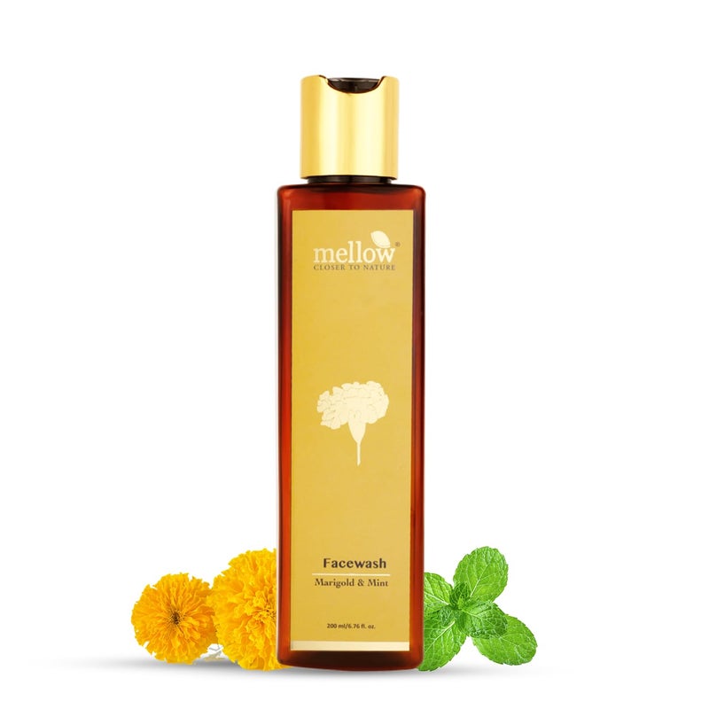 MELLOW Mellow Herbals Marigold  Mint Facewash  Ayurvedic Face Cleanser for Clear  Glowing Skin  Enriched with Aloe Vera Honey  Mint for Hydration  Oil Control  SulphateFree ParabenFree  Ayush Certified  200ml - Image 1